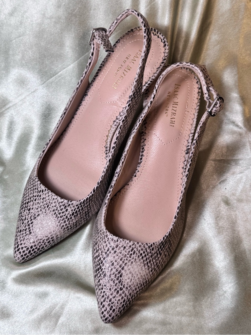 Isaac Mizrahi Taupe Snakeskin Slingback Kitten Heels size 7.5 - Picture 3 of 10